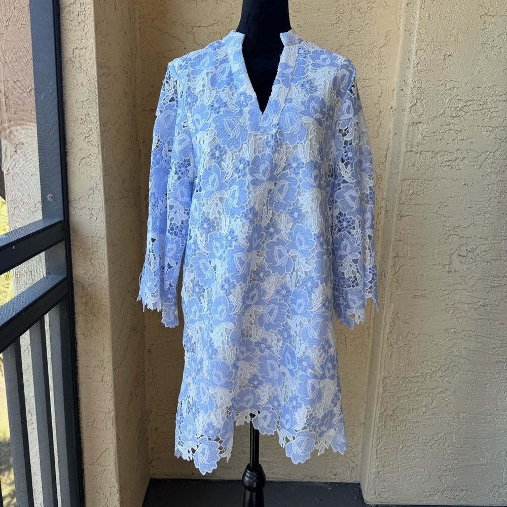 NWT J.Marie Maggie Floral Lace Shift Dress Sz XS Blue White - Picture 3 of 13